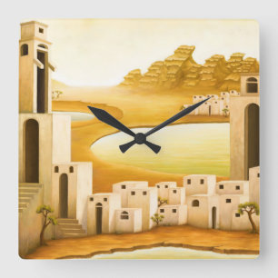 Horloge Carrée "Le lieu" - Moyen-Orient / Orient Desert Peinture