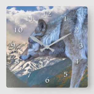 HORLOGE CARRÉE LE LOUP SEUL SURPLORE LA LIBERTÉ