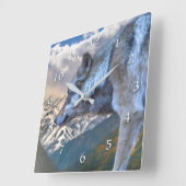 HORLOGE CARRÉE LE LOUP SEUL SURPLORE LA LIBERTÉ (Angle)