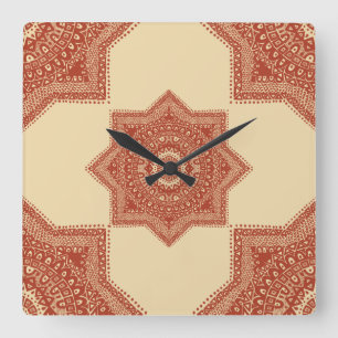 Horloge Carrée Le motif marocain rouge