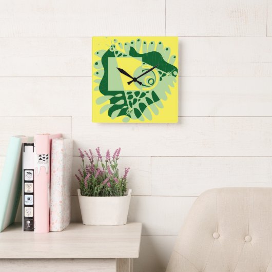 Horloge Carrée Le nid d’oiseaux - Vert jaune (Salle de lecture)