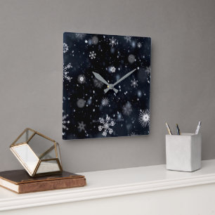 Horloge Carrée Le Noël de SlipperyJoe, hiver magique paisible à