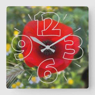 Horloge Carrée Le pavot rouge
