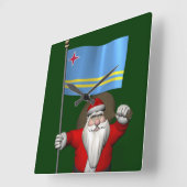 Horloge Carrée Le Père Noël Avec L'Ensigne D'Aruba (Angle)