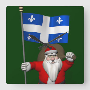 Horloge Carrée Le Père Noël Avec L'Ensigne Du Québec CDN