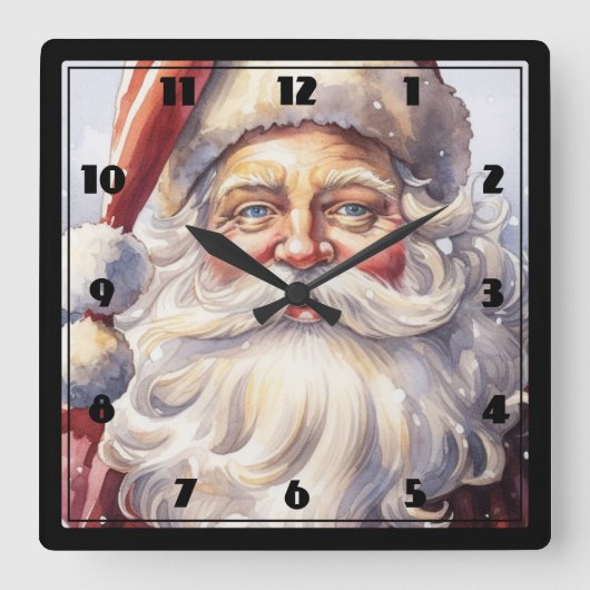 Horloge Carrée Le Père Noël rétro dans un Noël Casquette rouge (Recto)