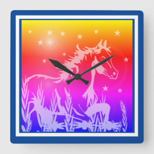 Horloge Carrée Le petit poney sucré, rose