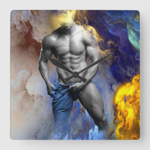 Horloge Carrée le physique d'homme musclé en nuances de gris de S