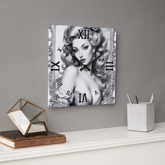 Horloge Carrée Le plaisir est mon nom moyen AI Concept Art par Xz (Bureau)