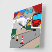 Horloge Carrée Le pompier efface le feu de Garagan Wan (Angle)