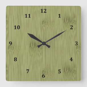 Horloge Carrée Le regard du bambou dans le grain olive en bois de