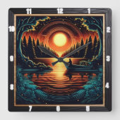 Horloge Carrée Le rêve des pêcheurs de nuit (Recto)