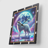 Horloge Carrée Le rêve lunaire du loup (Angle)