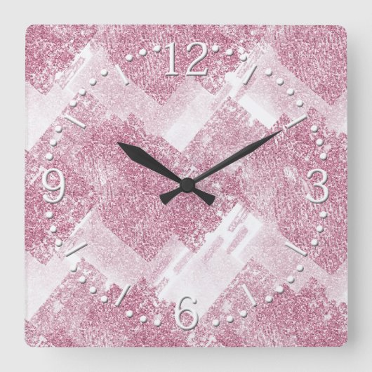Horloge Carrée Le rose brille sur le blanc. (Recto)