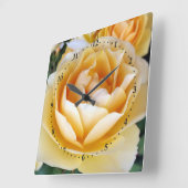 Horloge Carrée Le rose jaune (Angle)