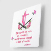 Horloge Carrée Le Seigneur est mon rocher (Angle)