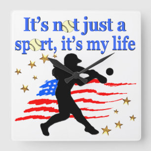 HORLOGE CARRÉE LE SOFTBALL EST MA VIE CONCEPTION PATRIOTIQUE USA