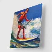 Horloge Carrée Le Surfeur Dirige Les Vagues (Angle)