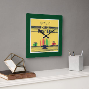 Horloge Carrée Le ton chaud et célébratif de Kwanzaa de SlipperyJ