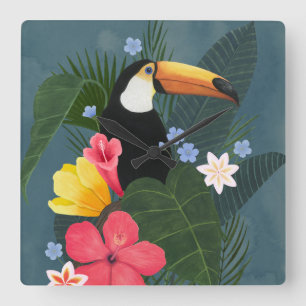 Horloge Carrée Le Toucan tropical dans le désert