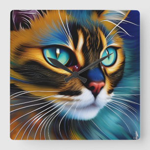 Horloge Carrée Le visage d'un mignon Lynx pointe Siamese