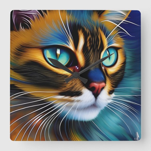 Horloge Carrée Le visage d'un mignon Lynx pointe Siamese (Recto)