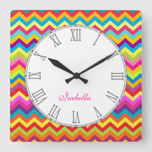 Horloge Carrée Le zigzag coloré multi de chevron badine l'horloge