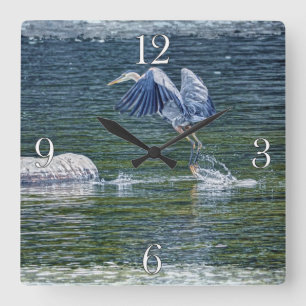 Horloge Carrée Leaping Great Blue Heron Wildlife Bird Photo 5