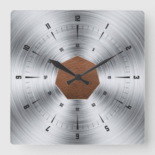Horloge Carrée Leather and Steel Print