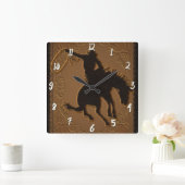 Horloge Carrée Leather Western Wild West Rustic Country Cowboy (Maison)