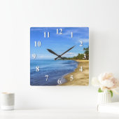 Horloge Carrée L'eau bleue et ciel de plage d'île (Maison)