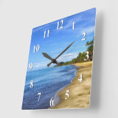 Horloge Carrée L'eau bleue et ciel de plage d'île (Angle)