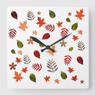 Horloge Carrée Leaves fall,White background