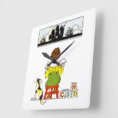 Horloge Carrée Lecture de garçon avec chat (Angle)