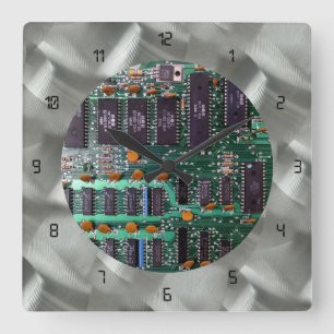 Horloge Carrée LED noire en aluminium brossé simulé