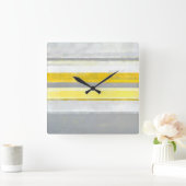 Horloge Carrée 'Lemon' Gris et Jaune Art Abstrait (Maison)