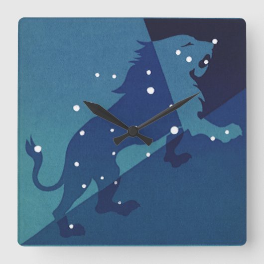 Horloge Carrée Leo Lion Constellation Astrologie Zodiaque Vintage (Recto)