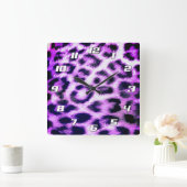 Horloge Carrée Leopard Cheetah Imprimer Faux Rose fourrure avec d (Maison)
