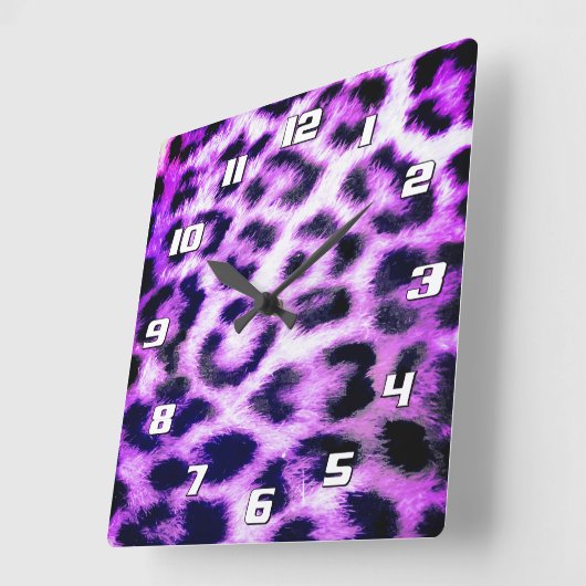 Horloge Carrée Leopard Cheetah Imprimer Faux Rose fourrure avec d (Angle)