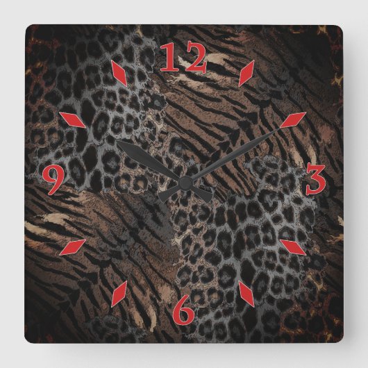 Horloge Carrée Leopard tiger skin trendy square wall clock (Recto)