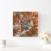 HORLOGE CARRÉE LÉOPARD VIVANT DANS LES COULEURS (Maison)