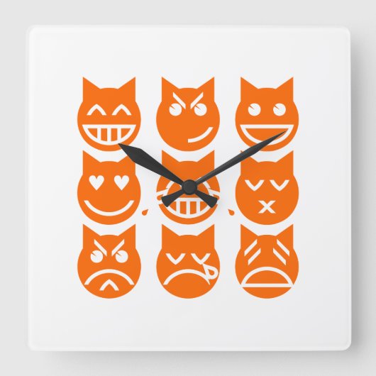 Horloge Carrée Les 9 vies du chat Emoji (Recto)