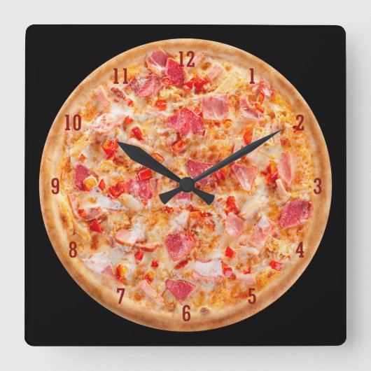 Horloge Carrée Les amoureux de la PIZZA (Recto)