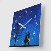 Horloge Carrée Les amoureux en pleine lune        (Angle)