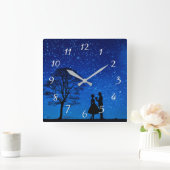 Horloge Carrée Les amoureux en pleine lune        (Maison)