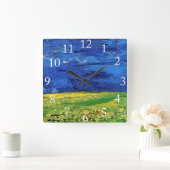 Horloge Carrée Les champs de blé sous le ciel nuageux Van Gogh (Maison)