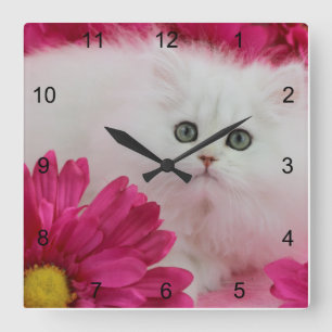 Horloge Carrée Les chats, chatons, personnalisent, des roses