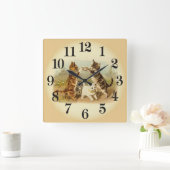 Horloge Carrée Les chats et les chiens (Maison)