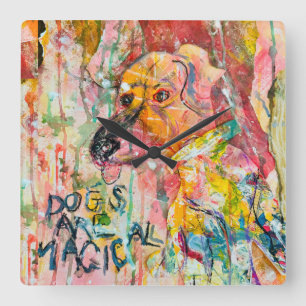 HORLOGE CARRÉE LES CHIENS SONT MAGIQUES