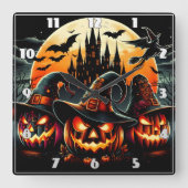 Horloge Carrée Les citrouilles éffrayants brillent au clair de lu (Recto)
